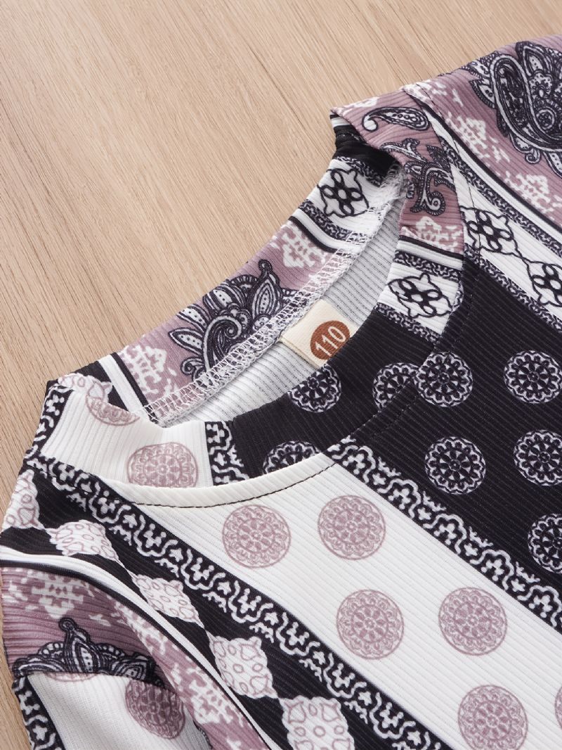 Dívčí Outfit S Geometrickým Potiskem Dlouhý Rukáv & Kalhoty Ležérní Dvoudílný