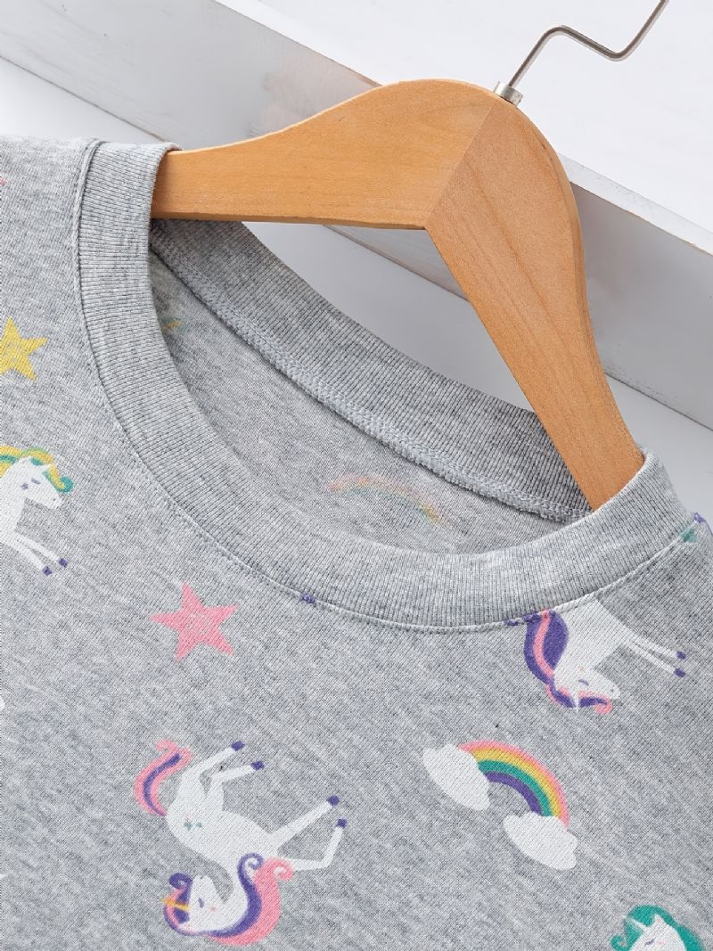 Dívčí Společenské Oblečení Homewear Top A Kalhoty S Dlouhým Rukávem A Potiskem Duhového Jednorožce