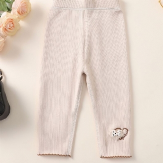Dívčí Strečové Měkké Legíny Heart Bow Decor Plyšové Teplé Zimní Kalhoty Dětské Oblečení