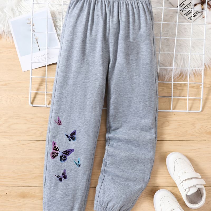 Dívčí Tepláky Elastický Pas Butterfly Print Sportovní Jogger Kalhoty Dětské Oblečení