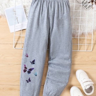 Dívčí Tepláky Elastický Pas Butterfly Print Sportovní Jogger Kalhoty Dětské Oblečení