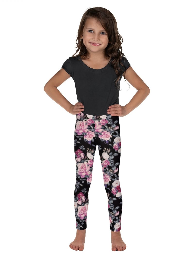 Dívčí Vysoké Strečové Měkké Legíny S Květinovým Potiskem Kalhoty Dětské Oblečení