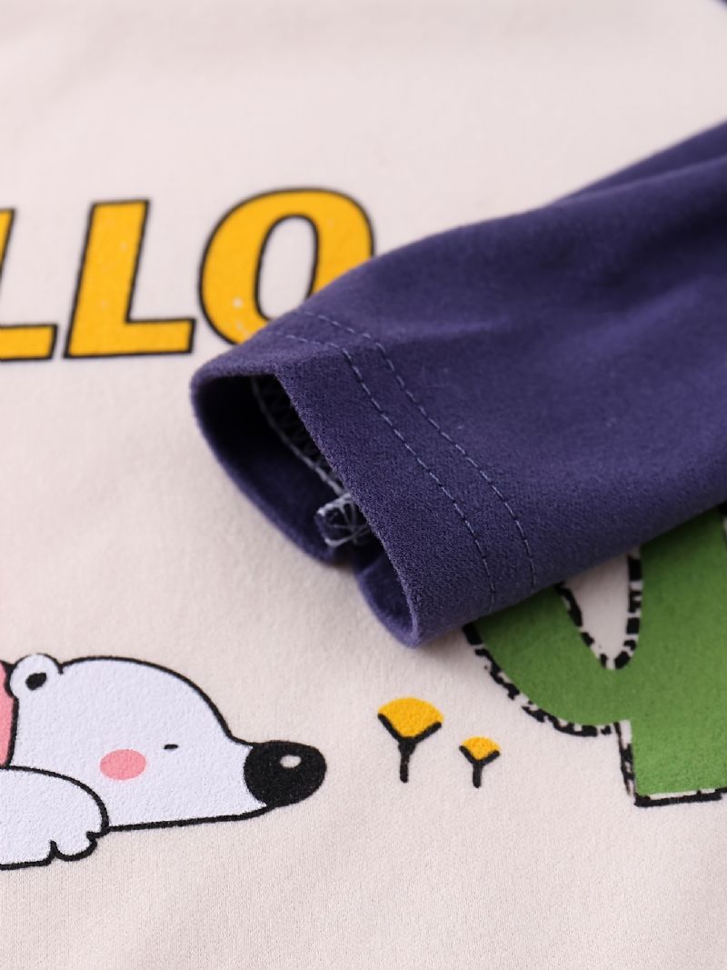 Dětské Bavlněné Spodní Prádlo Pyžamo Kreslený Potisk Kulatý Výstřih Dlouhý Rukáv Top A Kalhoty Pro Chlapce Dívky