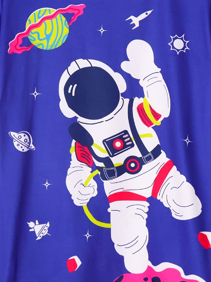 Dětské Chlapecké Pyžamo Modrý Potisk Astronaut S Kulatým Výstřihem Krátký Rukáv Top A Kalhoty Sada Dětského Oblečení