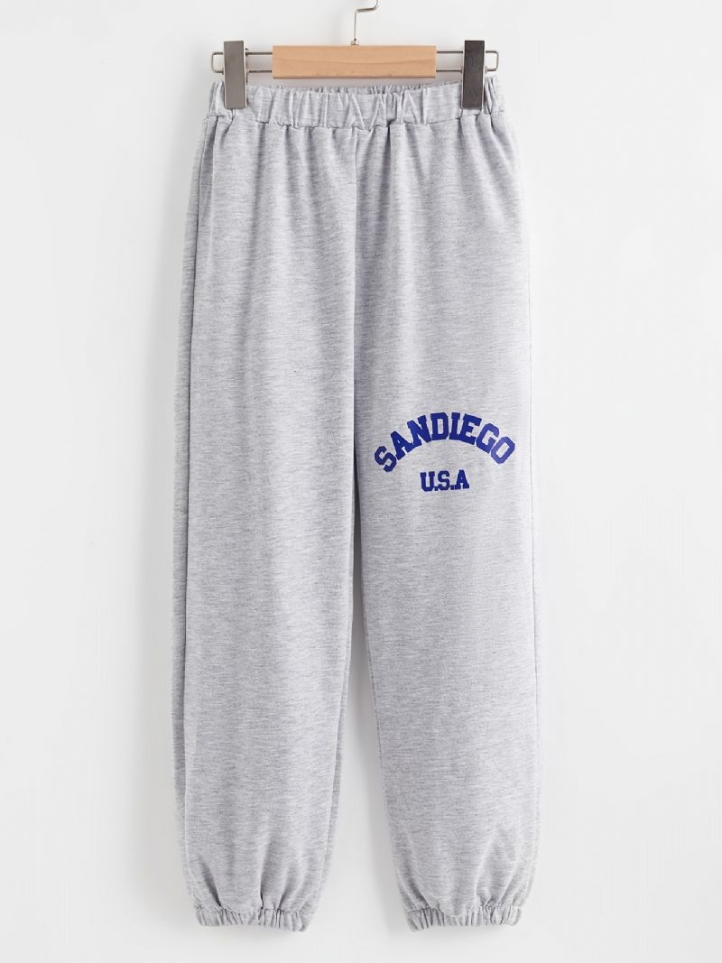 Dětské Dívčí Tepláky S Elastickým Pasem Letter Print Sportovní Jogger Pants Oblečení