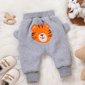 Dětské Kalhoty Fleece Zahuštěný Teplý Roztomilý Tygří Potisk Pro Kluky Dívky Nový Podzim Zima