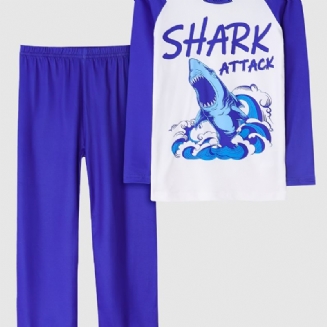 Děťátko Pyžamo Rodinné Oblečení Žraločí Potisk S Kulatým Výstřihem Dlouhý Rukáv Top & Kalhoty Set Pro Chlapce Dívky Dětské