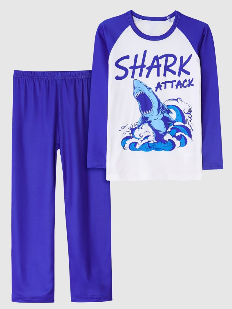 Děťátko Pyžamo Rodinné Oblečení Žraločí Potisk S Kulatým Výstřihem Dlouhý Rukáv Top & Kalhoty Set Pro Chlapce Dívky Dětské