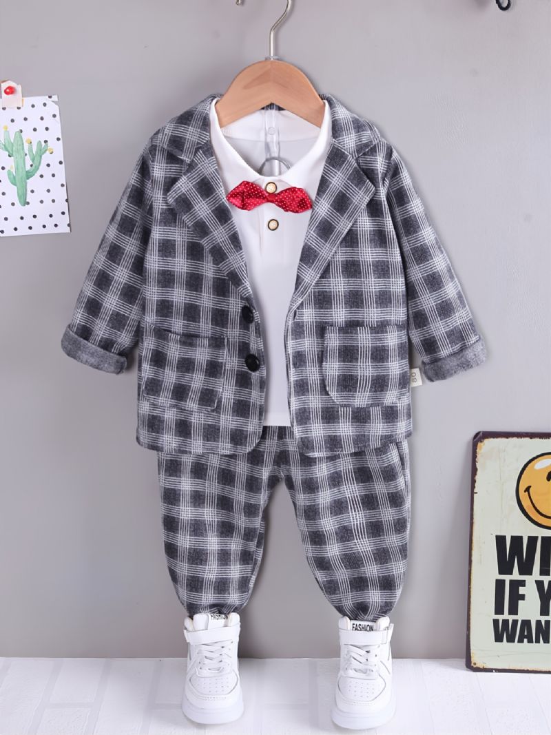 Podzimní Chlapecký Kostkovaný Top S Dlouhým Rukávem A Kalhotami A Límcem