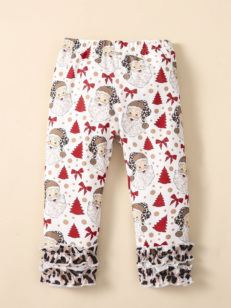 Vánoční Dívky Santa Vyšívané Šaty + Volánkové Kalhoty Dětské Oblečení Sváteční
