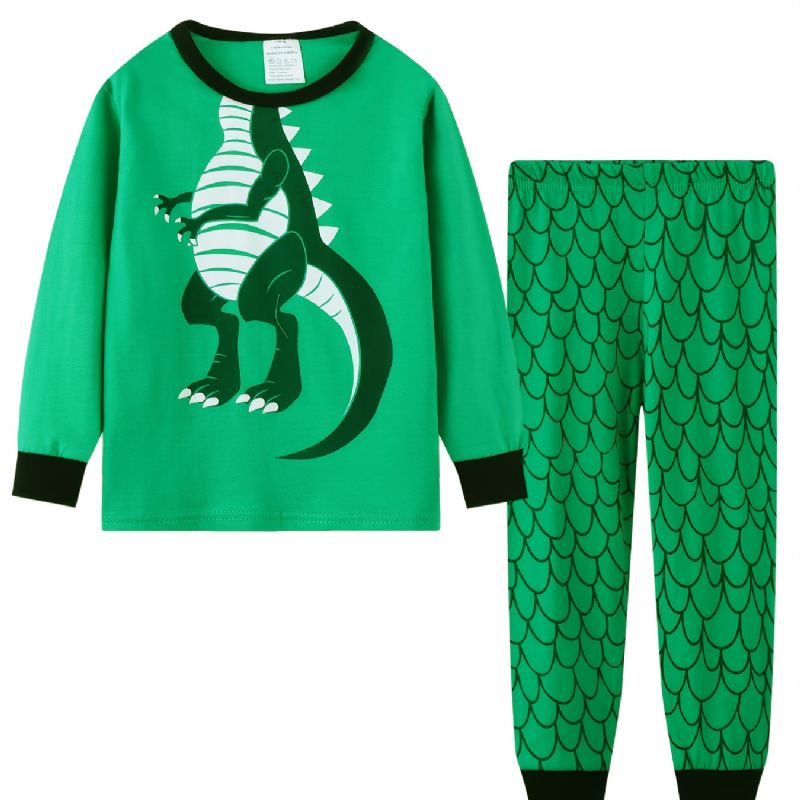 Vánoční Slevy 2ks Batole Chlapci Dinosaurus Kreslený Tištěný Kontrastní Střih Pyžamo Kalhoty Sady