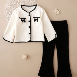 Vánoční Slevy Dívčí Módní Outfit Bílý Kabát S Rozšířeným Rukávem A Rozšířené Kalhoty