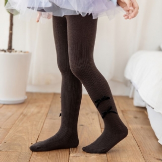 Dívčí Jednobarevné Úpletové Punčochové Kalhoty Legíny Punčochy Double Bow Decor Měkké Teplé