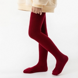Dívčí Jednobarevné Úpletové Punčochy Legíny Pružné Punčochové Kalhoty Na Zimu