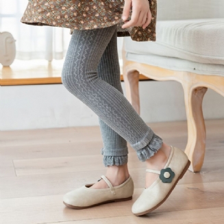 Dívčí Punčochové Kalhoty Bez Nohou Měkké Legíny Jednobarevné Žebrovaný Úplet Spojování Krajka Volánkové Dětské Oblečení