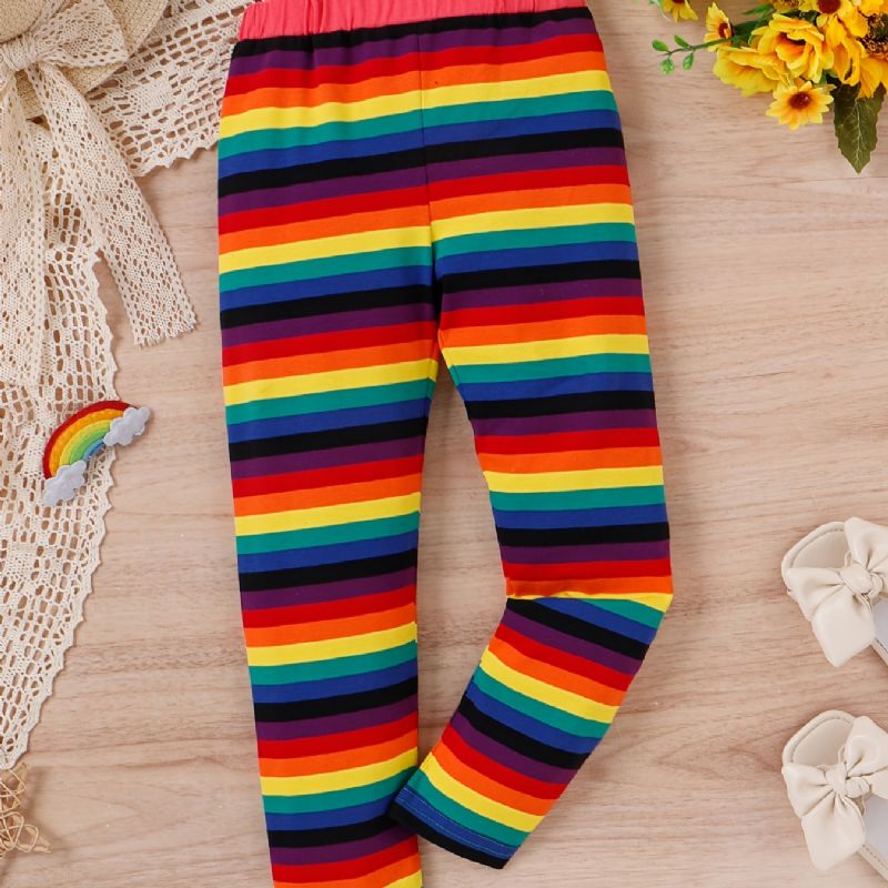 Dívčí Rainbow Strip Elastický Pas Legíny Kalhoty Dětské Oblečení