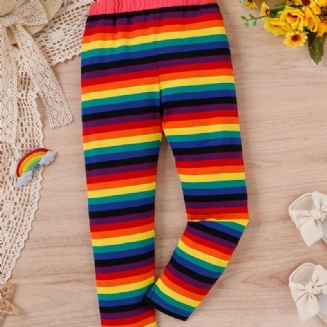 Dívčí Rainbow Strip Elastický Pas Legíny Kalhoty Dětské Oblečení