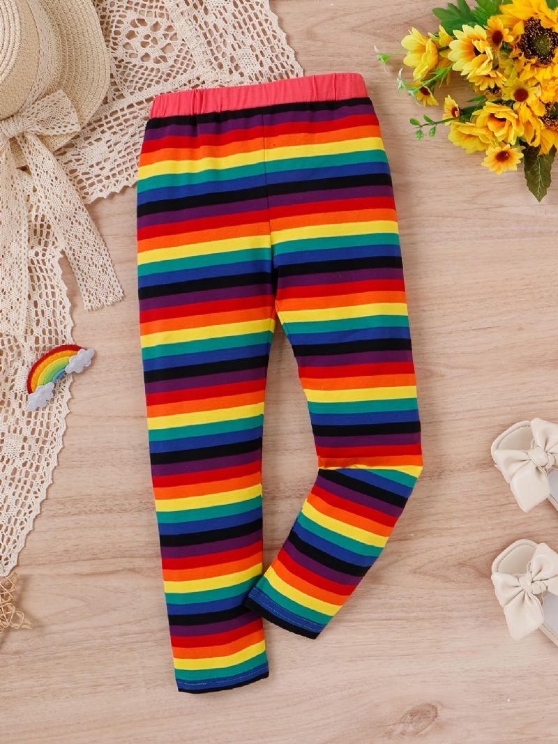 Dívčí Rainbow Strip Elastický Pas Legíny Kalhoty Dětské Oblečení