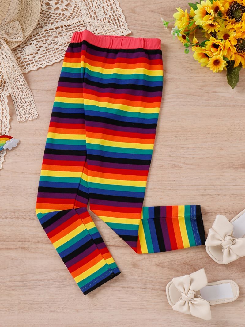 Dívčí Rainbow Strip Elastický Pas Legíny Kalhoty Dětské Oblečení