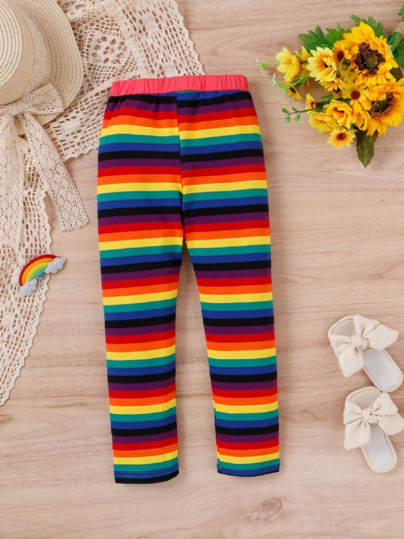 Dívčí Rainbow Strip Elastický Pas Legíny Kalhoty Dětské Oblečení