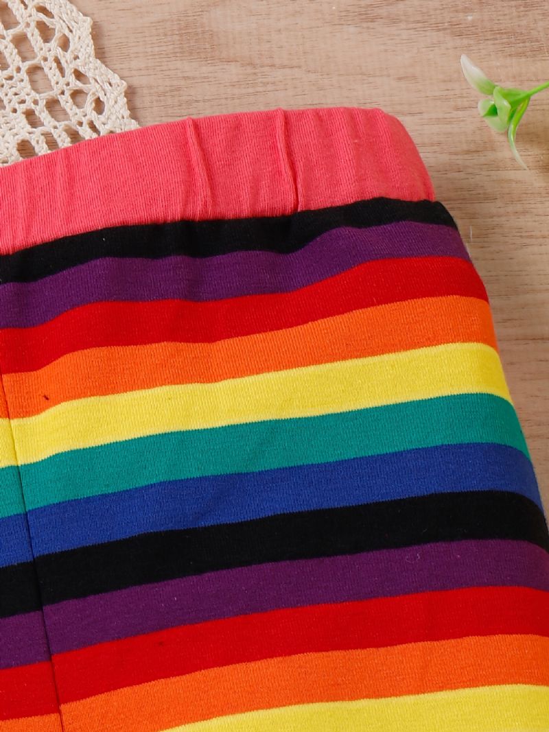 Dívčí Rainbow Strip Elastický Pas Legíny Kalhoty Dětské Oblečení