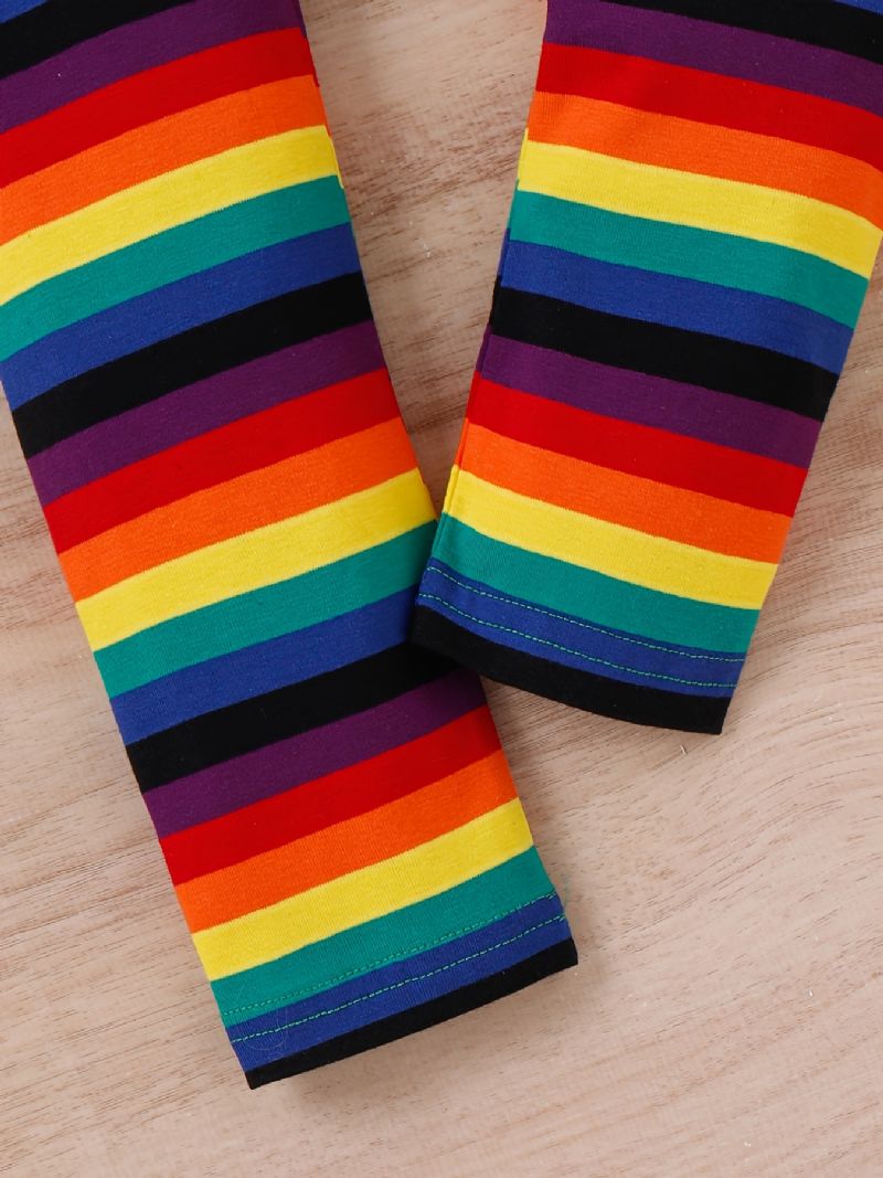 Dívčí Rainbow Strip Elastický Pas Legíny Kalhoty Dětské Oblečení