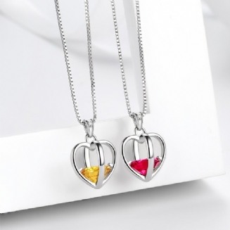 925 Sterling Sliver Love Heart Necklace 3d Přívěsek Birthstone Náhrdelníky Šperky Dárky Pro Ženy Dívky