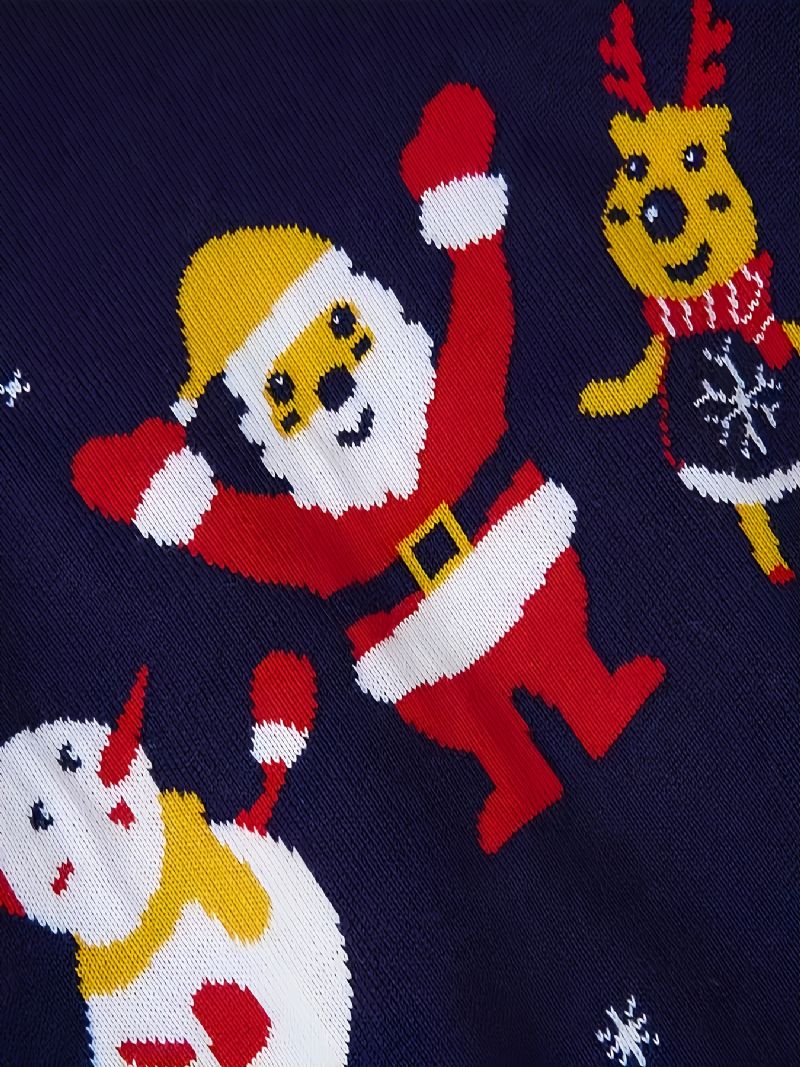 1ks Dívčí Ležérní Pulovr S Potiskem Santa Claus Pletený Svetr S Výstřihem Dlouhým Rukávem Zateplené Na Zimní Vánoční Večírek