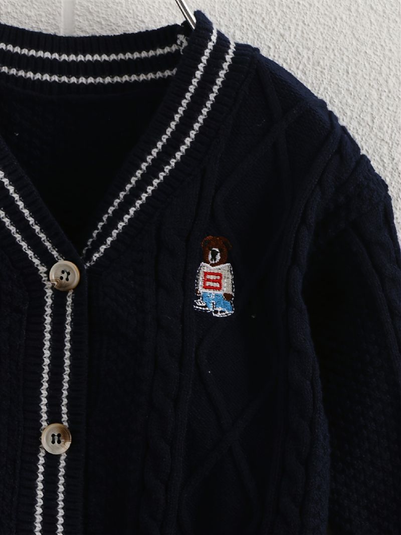 Chlapci Dívky Pletený Cardigan Medvěd Výšivka Univerzitní Svetr Dětské Oblečení