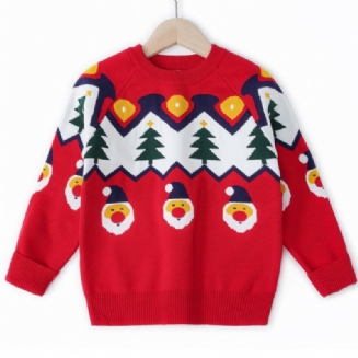 Dívčí Roztomilý Santa Crew Neck Pletený Svetr Vánoční Nový