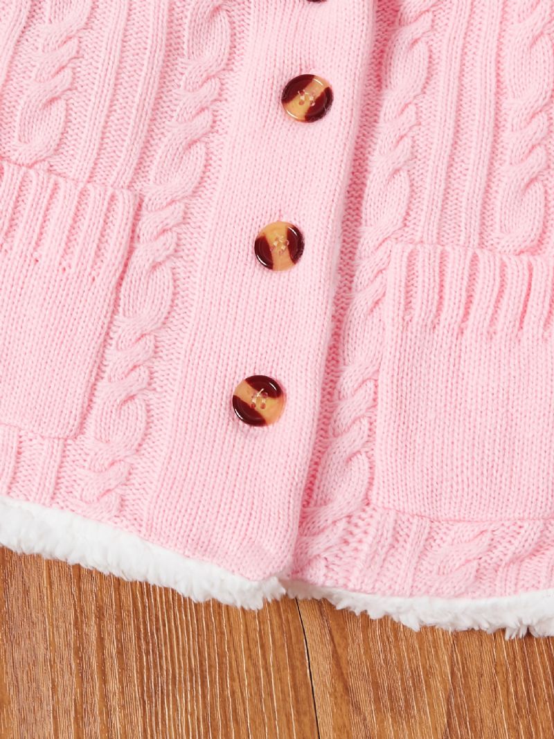 Dívčí Svetr S Kapucí Pletený Cardigan Fleece Na Zapínání Na Zimní Oblečení Pro Miminka