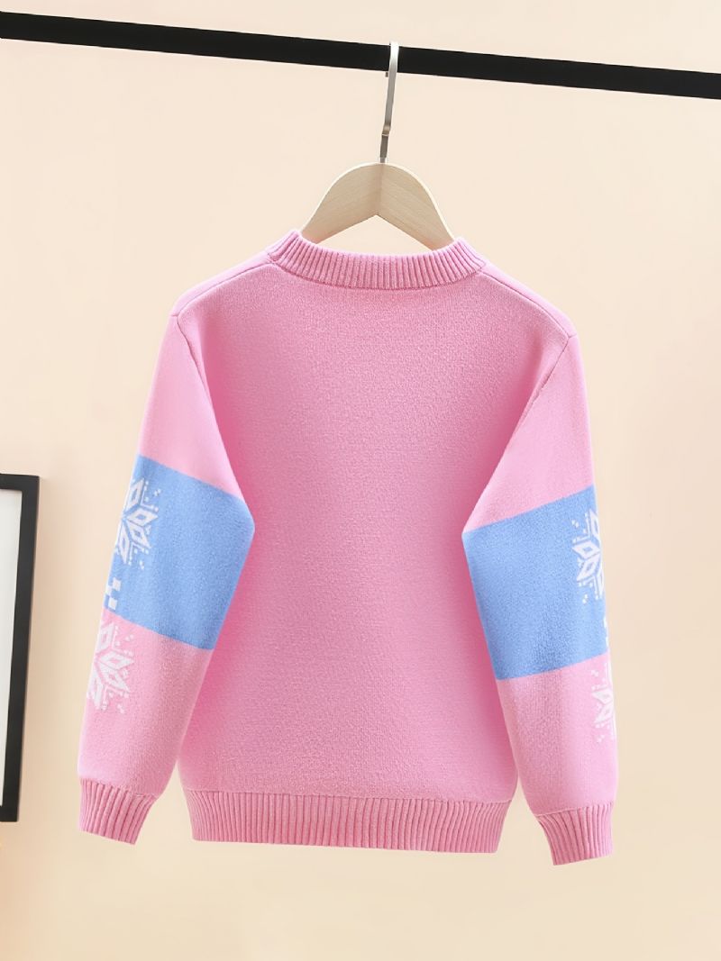 Dívčí Vánoční Outfit Svetr Double Deer Print Kulatý Výstřih Dlouhý Rukáv Pletený Dětské Oblečení