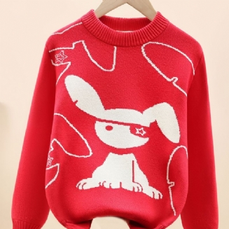 Dívčí Vánoční Outfit Svetr Králík Potisk S Kulatým Výstřihem Dlouhý Rukáv Pletený Dětské Oblečení