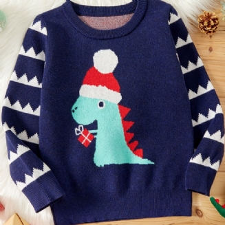 Dětský Dívčí Chlapecký Svetr S Výstřihem Se Vzorem Dinosaura Pro Zimní Vánoční Dětské Oblečení
