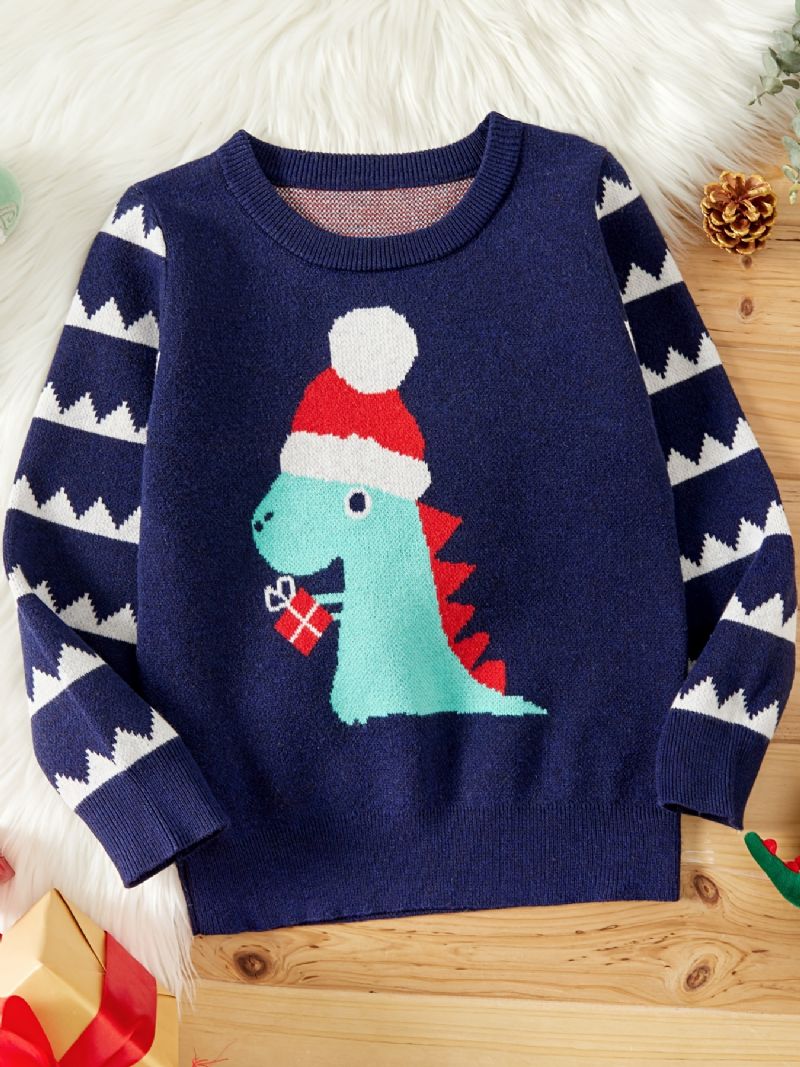 Dětský Dívčí Chlapecký Svetr S Výstřihem Se Vzorem Dinosaura Pro Zimní Vánoční Dětské Oblečení