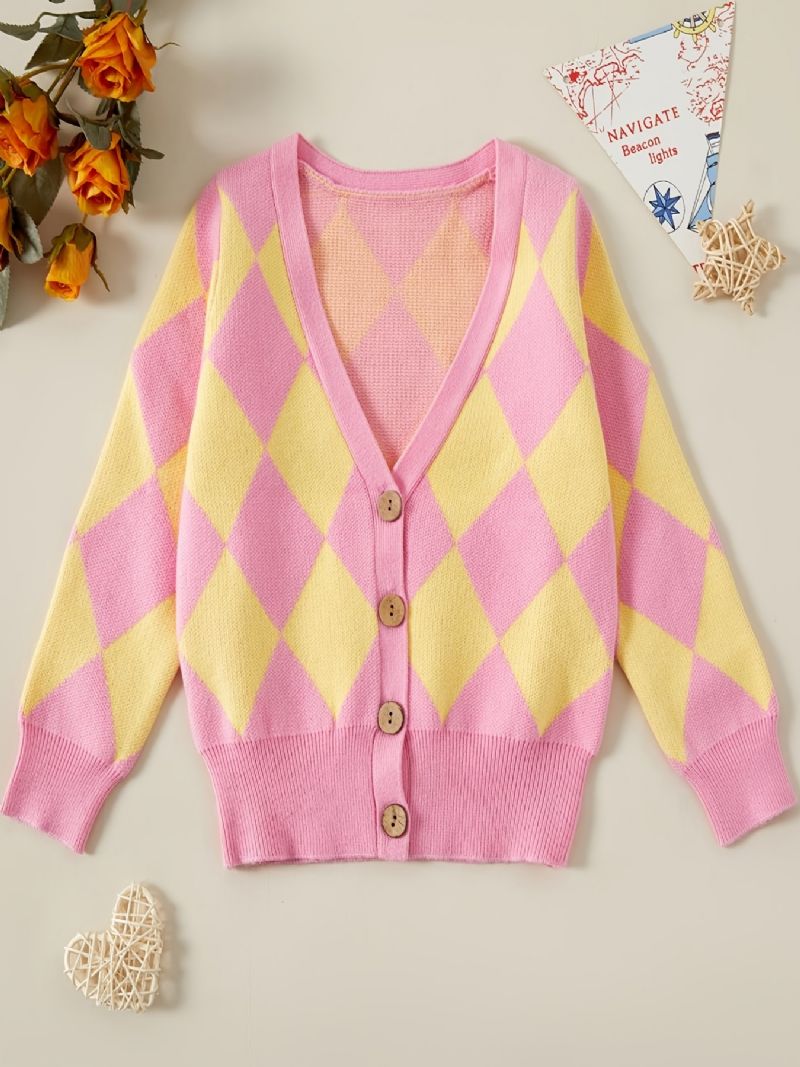 Dětský Dívčí Svetr Rhombus Knit Cardigan Pro Zimní Dětské Oblečení