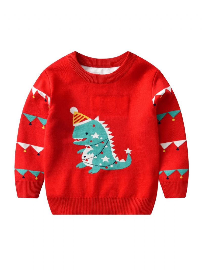 Dětský Pletený Svetr S Potiskem Dinosaura Vánoční