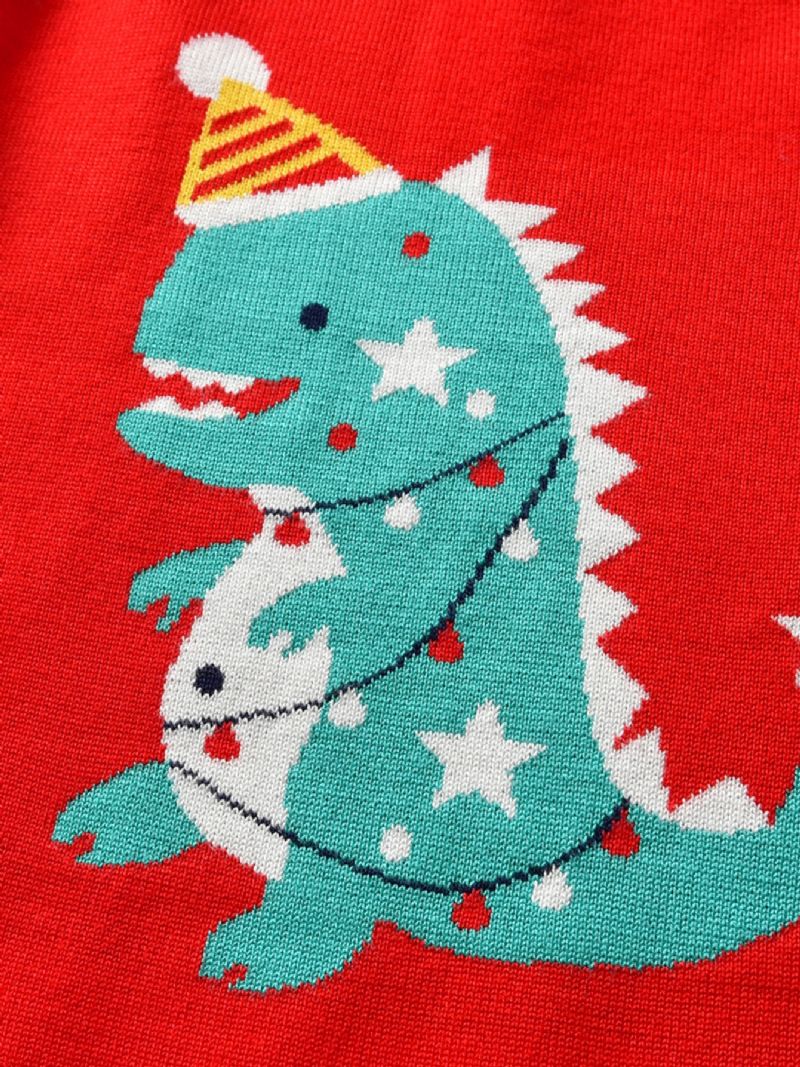 Dětský Pletený Svetr S Potiskem Dinosaura Vánoční