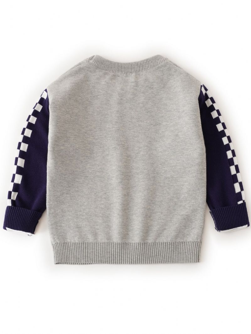 New Chlapci Roztomilý Závodní Kostkovaný Crew Neck Pletený Svetr