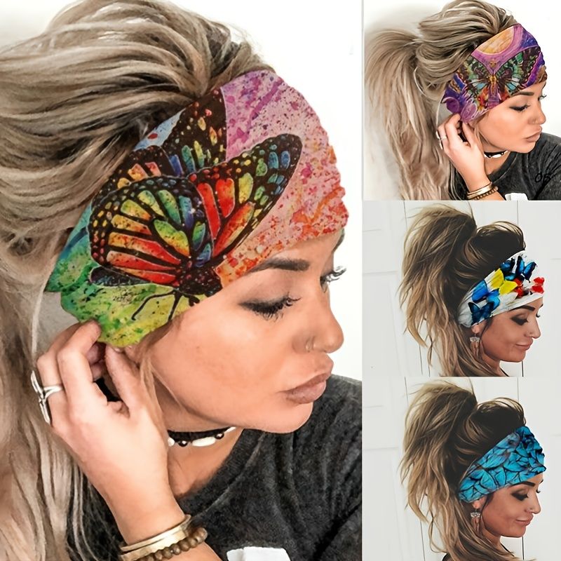 Široká Čelenka Boho Motýlí Stretch Gumičky Bandana Jóga Běh Atletický Turban Hlavy Šátky Doplňky Do Vlasů Pro Ženy Dívky