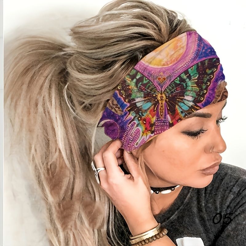 Široká Čelenka Boho Motýlí Stretch Gumičky Bandana Jóga Běh Atletický Turban Hlavy Šátky Doplňky Do Vlasů Pro Ženy Dívky