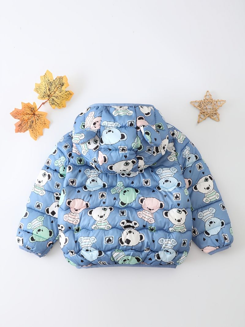 Batole Chlapci Dívky Puffer Kabát Blue Bear Cartoon Print Bunda S Kapucí Na Zip