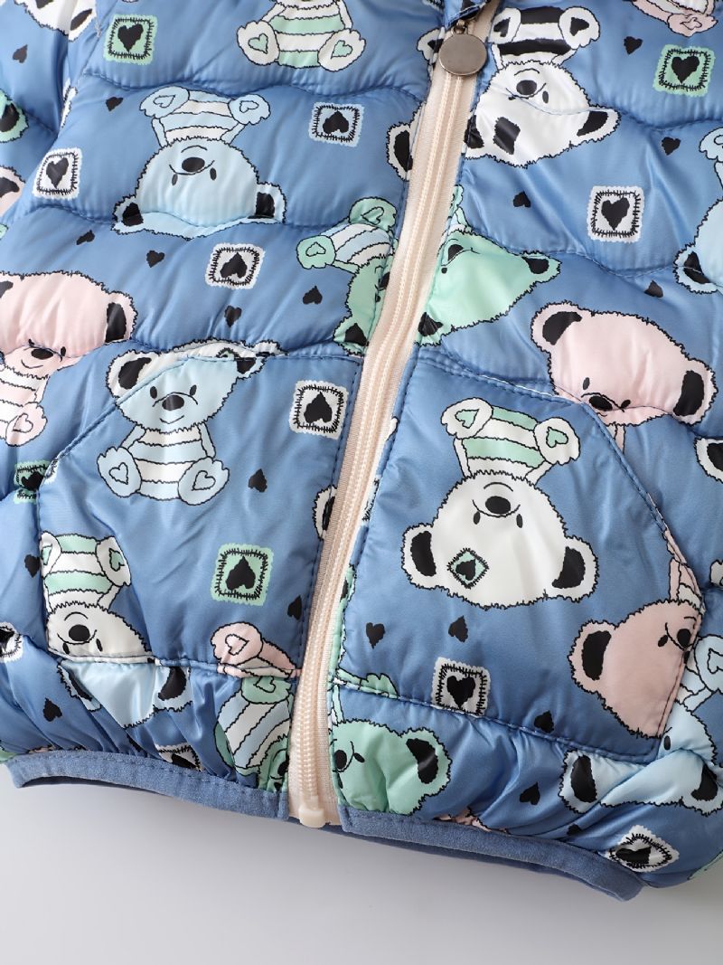 Batole Chlapci Dívky Puffer Kabát Blue Bear Cartoon Print Bunda S Kapucí Na Zip