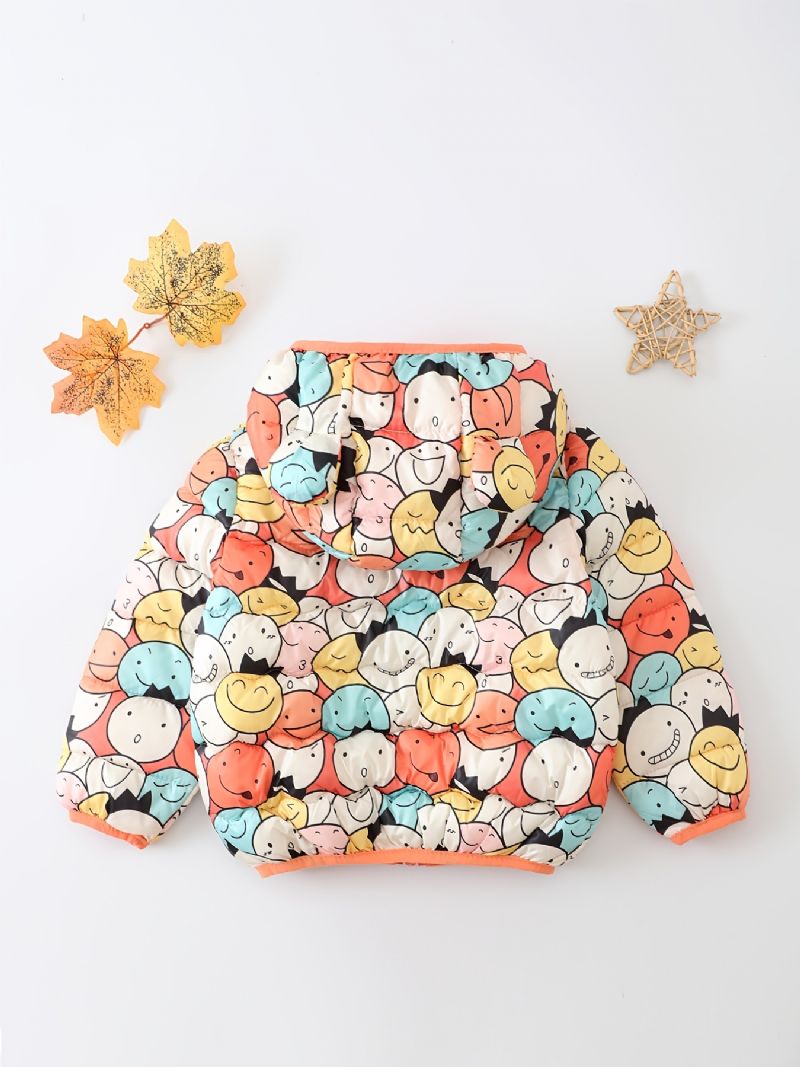 Batole Chlapci Dívky Puffer Kabát Smiling Face Print Bunda S Kapucí Na Zip