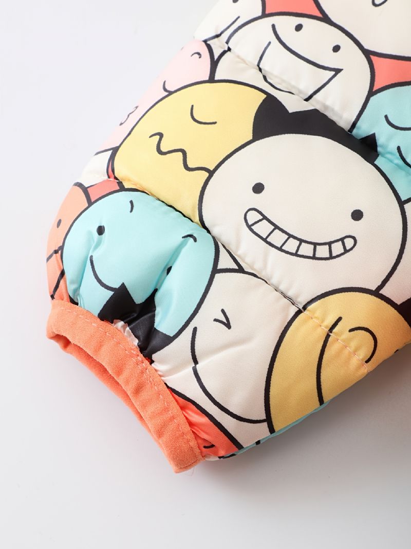 Batole Chlapci Dívky Puffer Kabát Smiling Face Print Bunda S Kapucí Na Zip