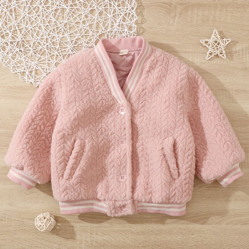 Batole Děťátko Dívky Jednobarevná Bunda Fleece Teplý Knoflíkový Kabát Zimní Dětské Oblečení
