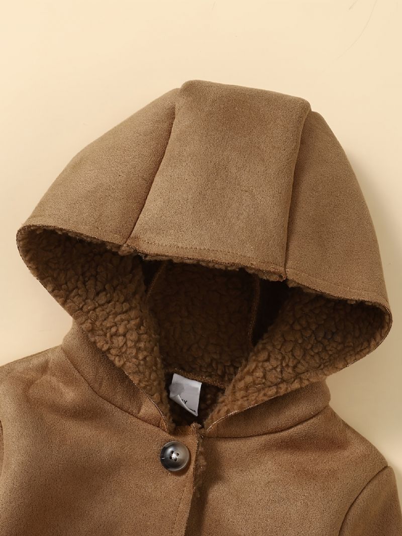 Chlapecká Bunda S Kapucí Fleece Zateplený Pevný Kabát Na Knoflíky Zimní Dětské Oblečení