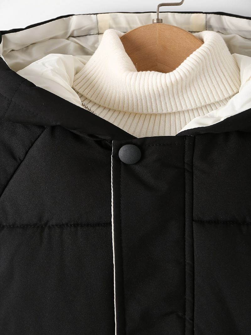 Chlapecké Ležérní Černé Oblečení Na Knoflík S Dlouhým Rukávem Vepředu Zateplený Kabát