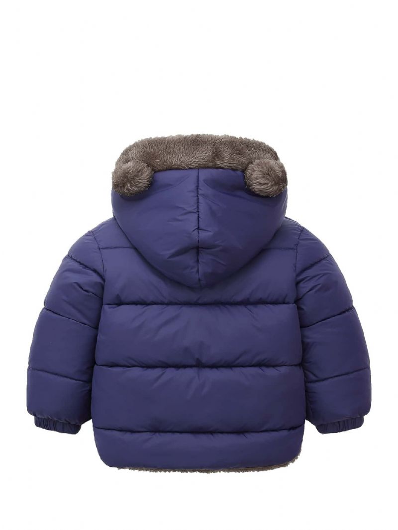 Chlapecký Modrý Zimní Kabát S Dlouhým Rukávem A Kapucí