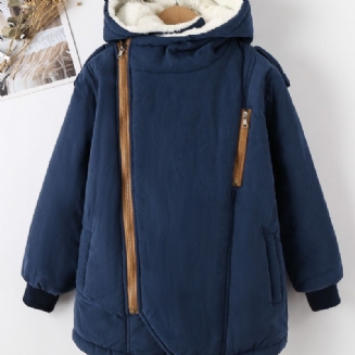 Chlapecký Zateplený Zimní Kabát Teddy Slant Na Zip S Dlouhým Rukávem A Kapucí